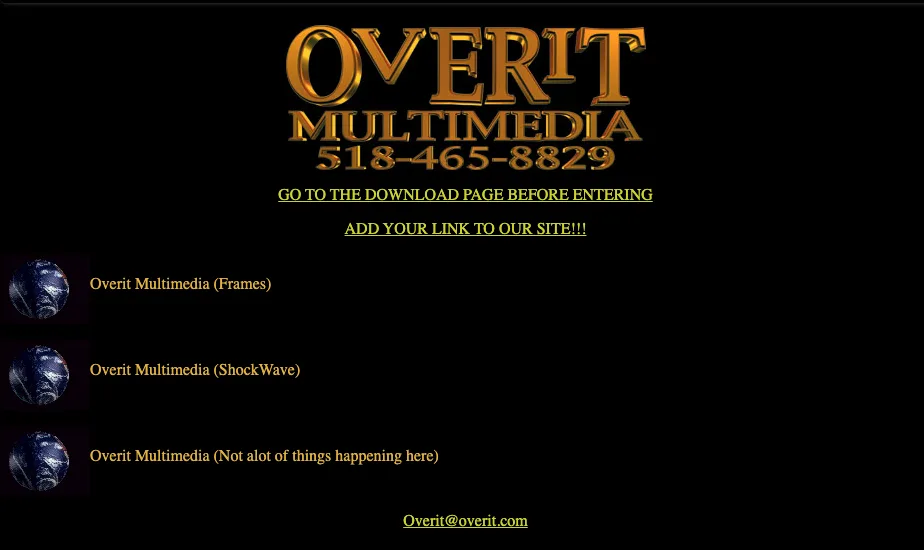 Overit Website Screen Capture from 1996 