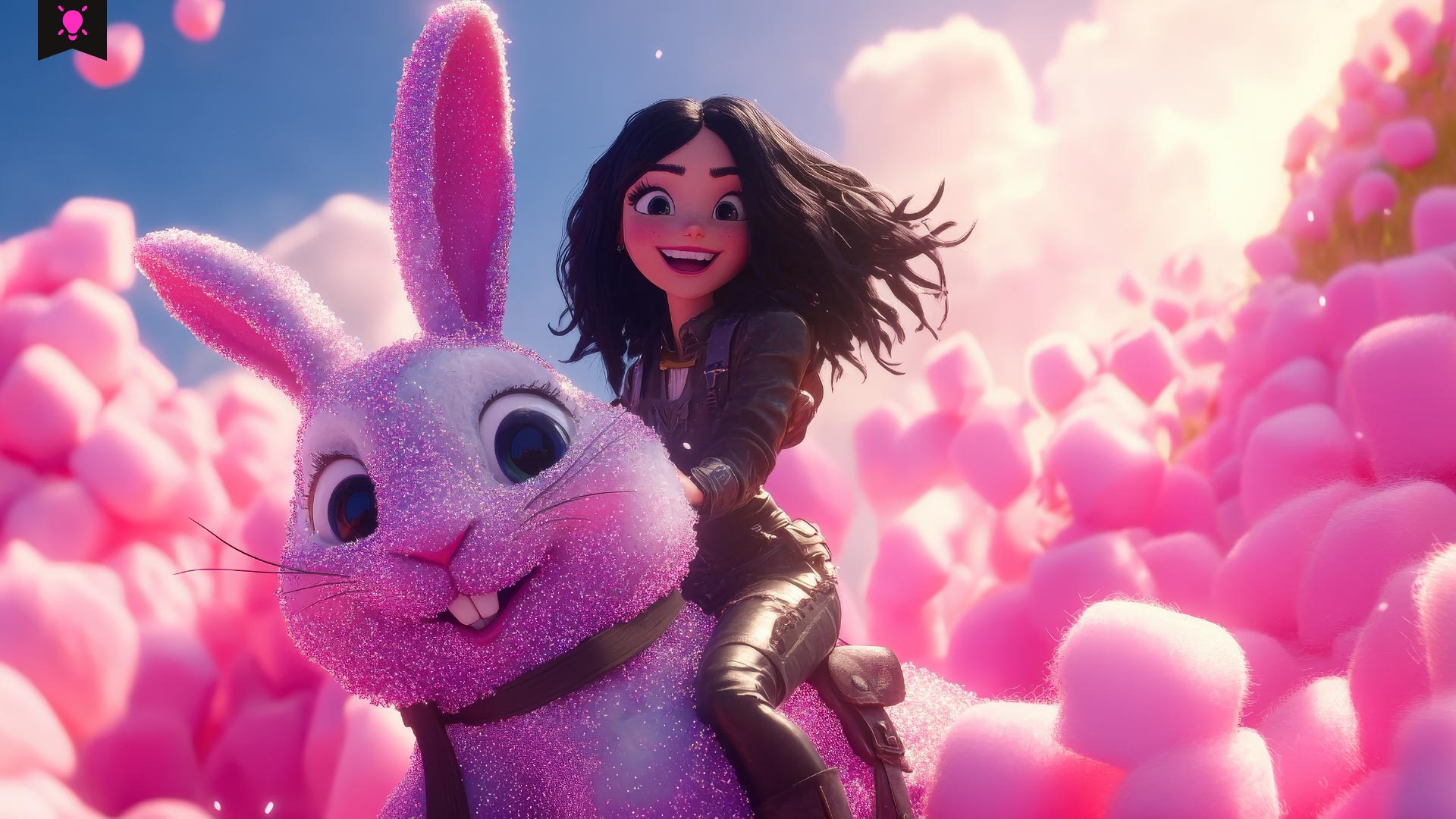 me riding a glitter-covered bunny through a field of marshmallows